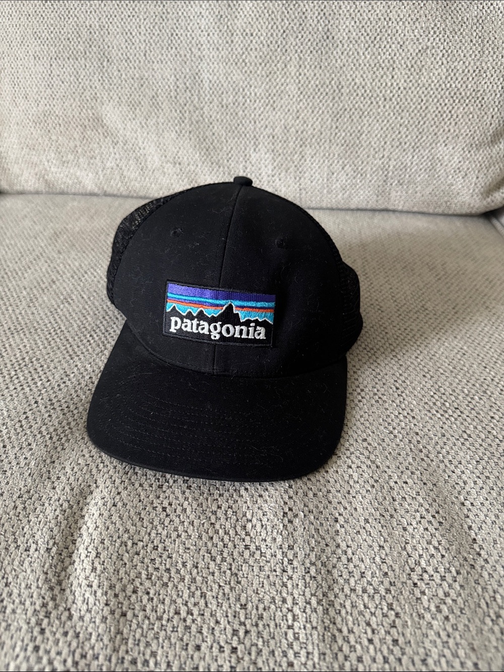 Patagonia Black Trucker Hat with Multicolor Logo